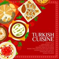 capa de menu de cozinha turca, pratos almoço ou jantar vetor