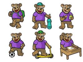 coleção de urso fofo com ilustração de comportamento adorável vetor