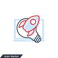 ilustração em vetor idéia ícone logotipo. foguete no modelo de símbolo de lâmpada para coleção de design gráfico e web