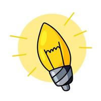 lâmpada. dispositivo elétrico amarelo. ilustração desenhada à mão. conceito e ideia de iluminação de doodle de desenho animado vetor