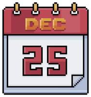 calendário de pixel art com data de 25 de dezembro, ícone de vetor de dia de natal para jogo de 8 bits em fundo branco