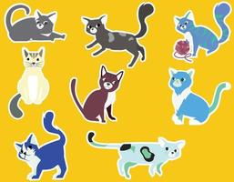 adesivo conjunto de gatinhos adoráveis vetor