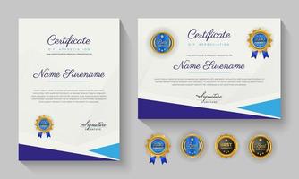 certificado azul moderno de realização ou certificação de design de modelo de apreciação vetor