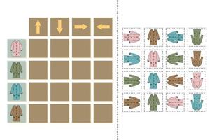 alinhar as direções dos casacos. jogo infantil educativo, planilha para atividades com crianças, ilustração vetorial vetor