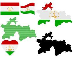 bandeira do mapa e símbolo do Tajiquistão em um fundo branco vetor
