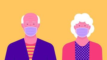 retrato de casal sênior usando máscara facial médica