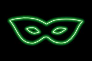 máscara de carnaval nos olhos. contorno verde neon em um fundo preto vetor