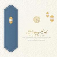 feliz eid islâmico árabe branco fundo com padrão geométrico e lindas lanternas vetor