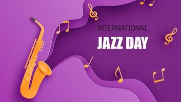 cartaz de dia de jazz de estilo de arte de papel com saxofone