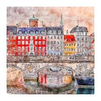 copenhague dinamarca esboço em aquarela ilustração desenhada à mão vetor