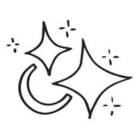 doodle conjunto de ícone de brilho de estrelas vetoriais, ícone de superfície limpa. estrelas de efeito de luz brilhante e explosão brilhante. isolado no fundo branco. ilustração vetorial vetor