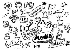 mão desenhada de objetos e símbolos de doodle no elemento de mídia social. ilustração vetorial vetor