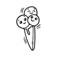 kawaii sorvete cone contorno doodle ilustração vetorial dos desenhos animados. cara de personagem engraçada com emoção alegre para livro de colorir vetor