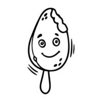 kawaii sorvete contorno doodle ilustração vetorial dos desenhos animados. cara de personagem engraçada com emoção alegre para livro de colorir vetor