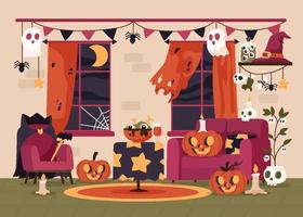 fundo interior de decoração de halloween vetor