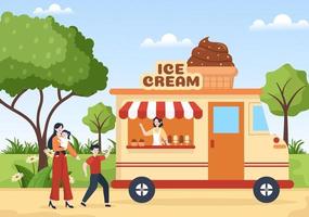 modelo de sorveteria ilustração plana de desenhos animados desenhados à mão com sobremesa deliciosa e design de vários sabores vetor