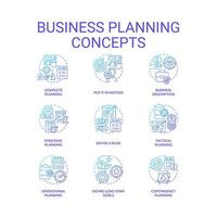 conjunto de ícones de conceito gradiente azul de planejamento de negócios. estratégia de desenvolvimento da construção. ilustrações de cores de linha fina de ideia de gerenciamento. símbolos isolados. vetor