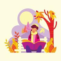 uma garota lendo um livro na temporada de outono vetor