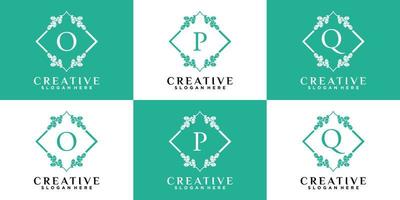 design de logotipo monograma inicial posterior opq com estilo e conceito criativo vetor