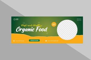 modelo de banner de capa de mídia social de alimentos orgânicos fundo verde vetor