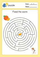 alimente a laranja para vermes jogo de labirinto folha de exercícios kawaii doodle vector cartoon