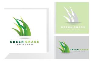 design de logotipo de grama verde, ilustração de paisagem de fazenda, vetor de cenário natural