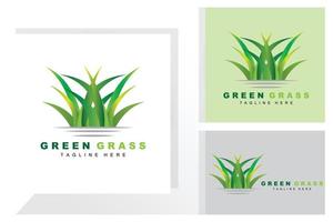 design de logotipo de grama verde, ilustração de paisagem de fazenda, vetor de cenário natural