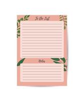 bloco de notas com toque floral. caderno de papelaria de escritório em fundo rosa vetor