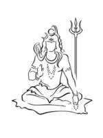 shiva, deus hindu, sentado com miçangas, tridente. contorno esboçado moderno vetor