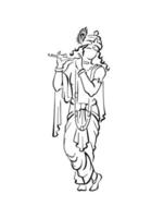 senhor krishna em belas roupas e coroa, tocando flauta. esboço criativo vetor