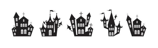 seleção de castelos sombrios de halloween em fundo branco - vetor