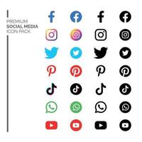 pacote de ícones de mídia social. coleção de logotipo de mídia social. facebook, instagram, twitter, pinterest, tiktok, whatsapp, youtube. vetor