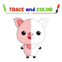 traçar e colorir o animal. uma folha de treinamento para crianças pré-escolares. tarefas educacionais para crianças. vetor