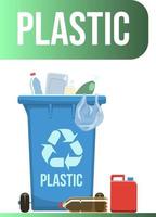 recipiente de lixo azul com resíduos plásticos separados. modelo de design de gerenciamento de resíduos. isolado no fundo branco vetor