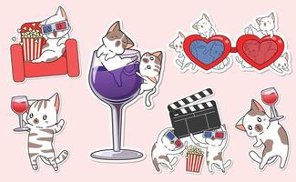 coleção de desenhos animados de adesivo de personagem de gatinho vetor
