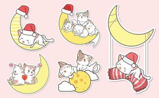 coleção de desenhos animados de adesivo de gatinho adorável vetor