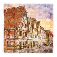 Rothenburg Alemanha esboço em aquarela ilustração desenhada à mão vetor