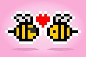 pixel 8 bits abelhas estão apaixonadas. ativos de jogos de animais em ilustração vetorial. vetor