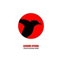 pássaro preto no meio de um logotipo de ícone de círculo vermelho vetor