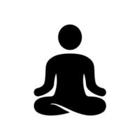 ícone de silhueta de posição de ioga. medite relaxe o pictograma. ícone preto do zen do chakra espiritual. calma aura galáxia serenidade e corpo de saúde. logotipo de meditação. ilustração vetorial isolado. vetor