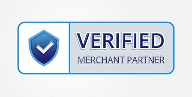 emblema do logotipo do comerciante verificado azul vetor