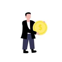 personagem masculino carregando dinheiro, moedas ou dólares, ilustração vetorial de desenho animado de pessoas vetor