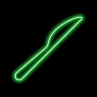 contorno verde neon de uma faca de mesa em um fundo preto vetor