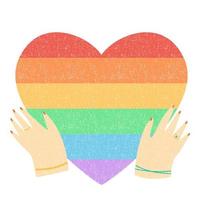 mãos femininas segurando um coração de arco-íris. orgulho gay. conceito lgbt. vetor