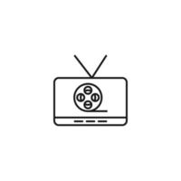 televisão, aparelho de tv, conceito de programa de tv. sinal de vetor desenhado em estilo simples. adequado para sites, artigos, livros, aplicativos. traço editável. ícone de linha do filme na tela da tv