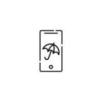 exibição do telefone. símbolo de linha vetorial desenhado em estilo moderno simples. perfeito para web site, lojas, páginas de internet. traço editável. ícone de linha de guarda-chuva na tela do telefone vetor