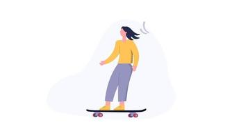 jovem em um skate. design de cores moderno em tons de amarelo e roxo vetor