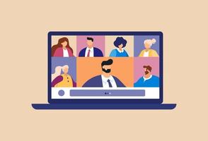 videoconferência on-line. webinar de equipe de negócios no laptop com discussão virtual e trabalho. vetor