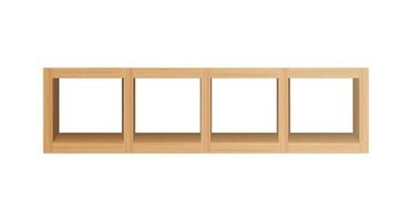 modelo de prateleiras de madeira quadradas. rack longo vazio dividido em partes para livros e utensílios placa realista para interior de vetor de casa e escritório.
