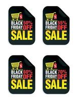 conjunto de adesivos de venda sexta-feira negra. venda de sexta-feira negra 50, 55, 60, 70 com carrinho de compras vetor
